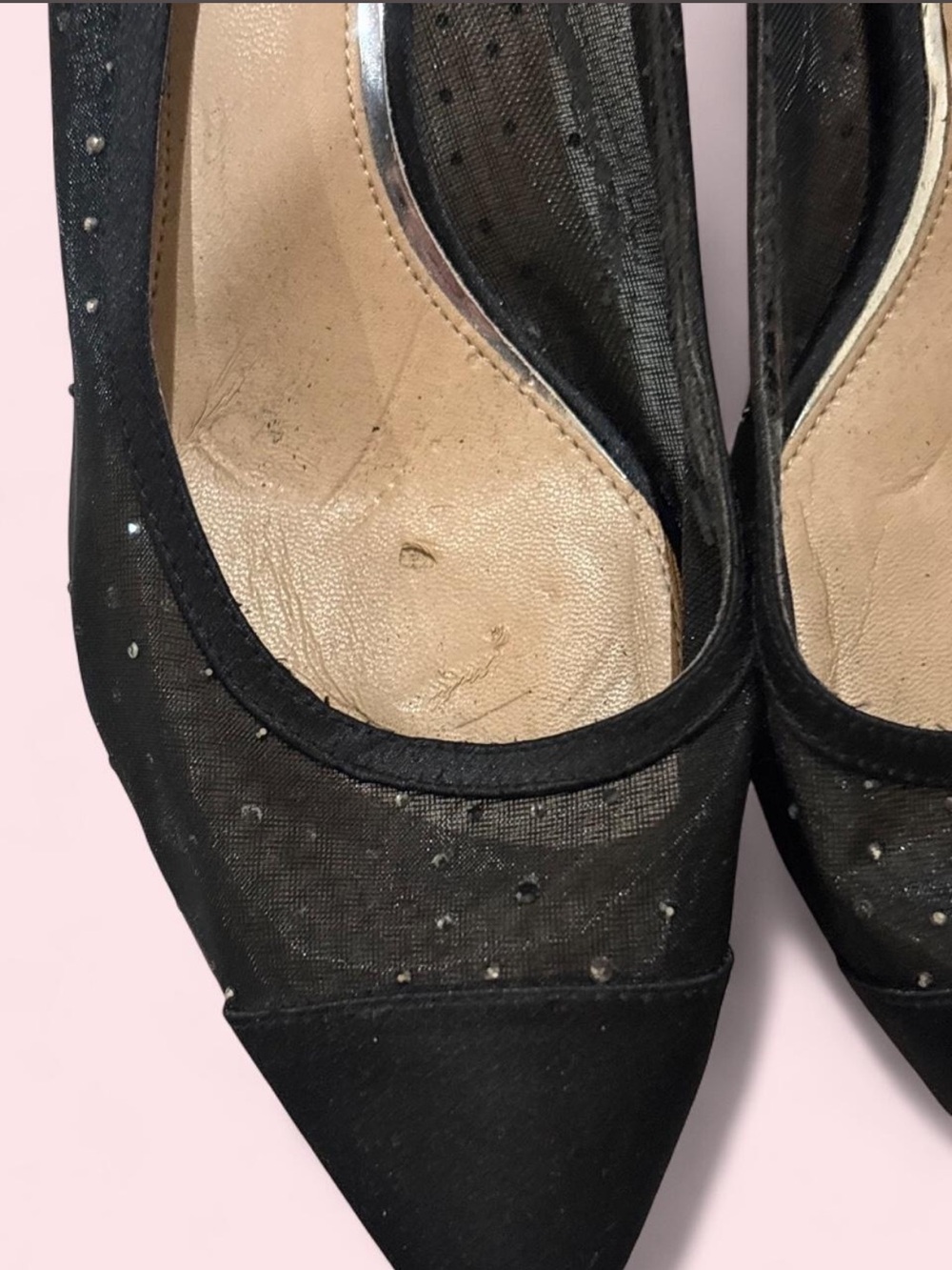 Jewel Badgley Mischka Black Pointed Mesh Heels - Picture 4 of 5